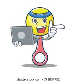 With laptop rattle toy character cartoon
