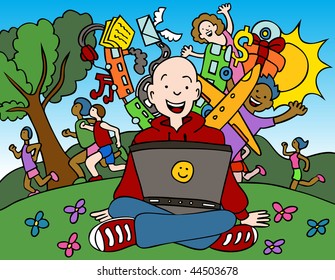 laptop reading in the park