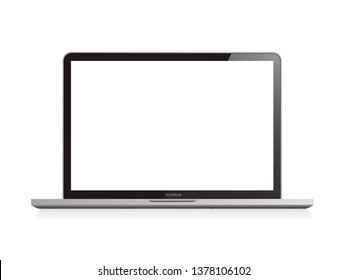 Ноутбук реалистичный компьютер в стиле макета. Ноутбук изолирован на белом фоне. Векторная иллюстрация