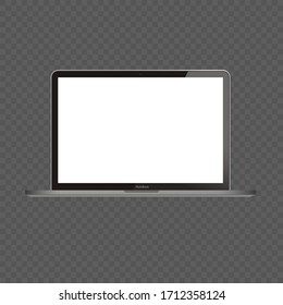 Computadora portátil realista en estilo de burla, aislada en fondo transparente. Ilustración del vector EPS 10