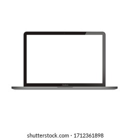 Laptop-realistischer Computer im Mockup-Stil, einzeln auf weißem Hintergrund.  Vektorgrafik. EPS10