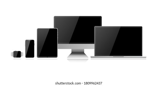 The laptop is realistic. Layout style device. Realistic device on a white background. Laptop monitor tablet smartphone smart watch With a shadow Vector EPS10