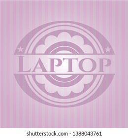 Laptop realistic pink emblem. Vector Illustration. Detailed.