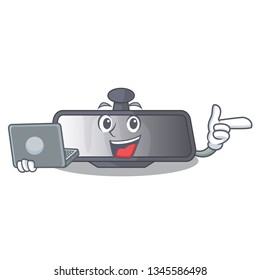 With laptop rear view mirror isolated with mascot