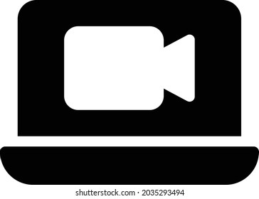 laptop recording vector glyph flat icon