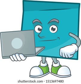 With laptop rectangle sticker paper cartoon for work.