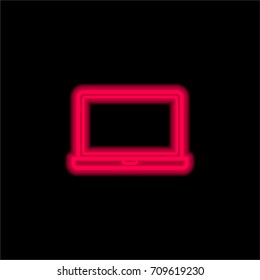 Laptop red glowing neon ui ux icon. Glowing sign logo vector
