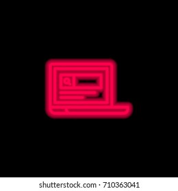 Laptop red glowing neon ui ux icon. Glowing sign logo vector