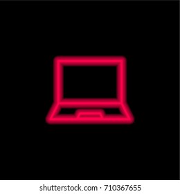 Laptop red glowing neon ui ux icon. Glowing sign logo vector