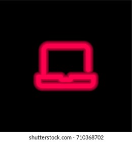 Laptop red glowing neon ui ux icon. Glowing sign logo vector