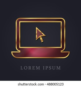 Laptop Red Ruby with Golden Frame Precious Jewellery Icon / Logo Design