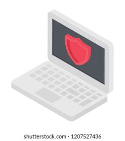 
 A laptop with red sign depicting antivirus 
