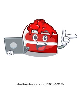 With laptop red velvet character cartoon