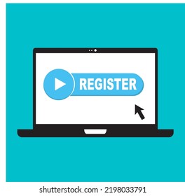 Laptop Register Button illustration on blue background