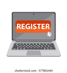 Laptop Register on screen vector illustration.