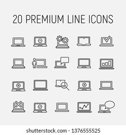 Laptop related vector icon set. Well-crafted sign in thin line style with editable stroke. Vector symbols isolated on a white background. Simple pictograms