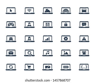 Laptop Related Vector Icon Set in Glyph Style