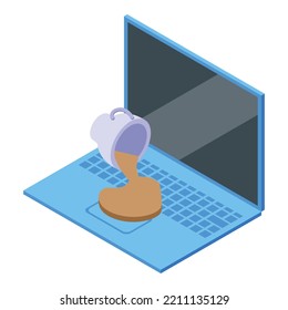 Laptop Repair After Coffee Icon Isometric Vector. Fix Device. Computer Service