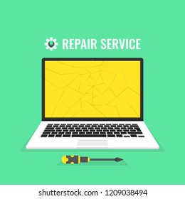 Laptop repair, computer service. Vector illustration.