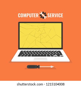 Laptop repair, computer service. Vector illustration.