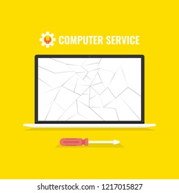 Laptop repair, computer service. Vector illustration.