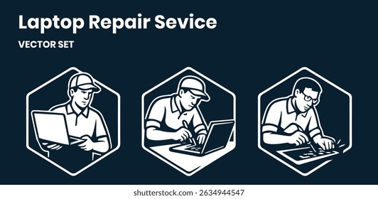 Laptop Repair Maintenance Services Vector Set Modern Simple Design 