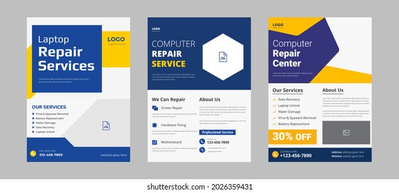 Laptop Repair Service Flyer Design Sample Idea. Computer Smartphone Repair Service Flyer Poster Leaflet Template. Repairman Flyer Design. Flyer Design Bundle