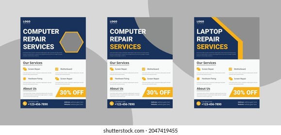 Laptop Repair Service Flyer Design Sample Idea. Computer Smartphone Repair Service Flyer Poster Leaflet Template. Repairman Flyer Design. Flyer Design Bundle