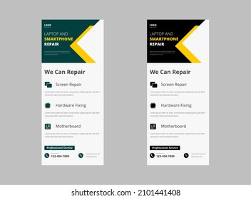 laptop repair service roll-up banner design. electronic repair shop flyer, poster, roll-up banner template. roll-up banner design example.