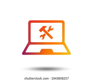 Laptop repair sign icon. Notebook fix service symbol. Blurred gradient design element. Vivid graphic flat icon. Vector