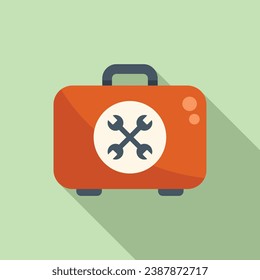 Laptop repair tool box icon flat vector. Button tool. Service mobile