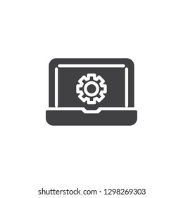 Laptop repair vector icon. filled flat sign for mobile concept and web design. Computer settings gear simple solid icon. Symbol, logo illustration. Pixel perfect vector graphics