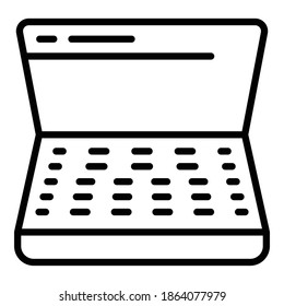 Icono de informe de portátil. Esquema del icono del vector del informe del portátil para el diseño web aislado en fondo blanco