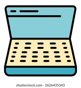 Symbol für Notebook-Bericht. Umriss Laptop-Bericht, Vektorsymbol, Farbe, flach, einzeln