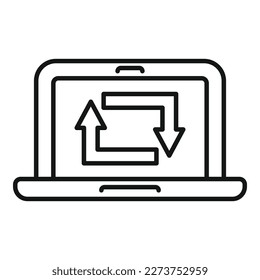 Vector de contorno de icono de reenvío de portátil. Republicar página. Comprobación de datos