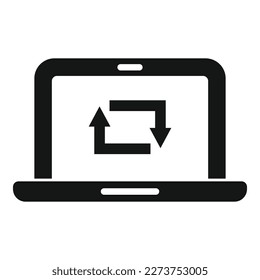 Laptop repost icon simple vector. Repost page. Data check