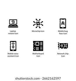 Restauración del ordenador portátil, microchip, correcciones de errores móviles, asistente de voz, placa base, chip de red, icono