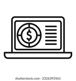 Laptop result money icon outline vector. Financial growth. Success invest