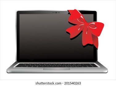 Laptop with ribbons and bow