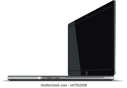 Laptop Right Side Horizontal View - Vector Illustration Of A Laptop - Right Side View. Generic, Elegant, Glossy Design.  