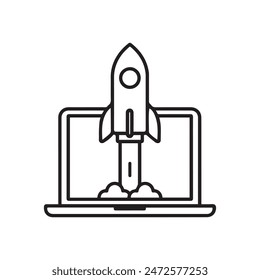 Laptop and Rocket launching icon vector business illustration design.