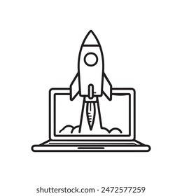Laptop and Rocket launching icon vector business illustration design.
