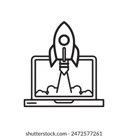 Laptop and Rocket launching icon vector business illustration design.