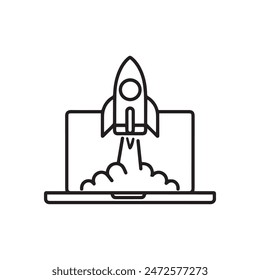 Laptop and Rocket launching icon vector business illustration design.