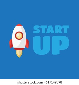 Laptop with Rocket Start up concept flat style eps10