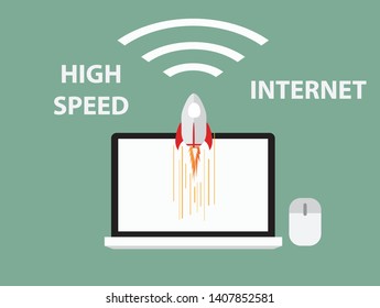 Laptop Rocket Wifi Symbol Concept High Stock Vector (Royalty Free ...
