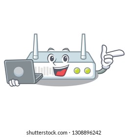 With laptop router in the a character shape