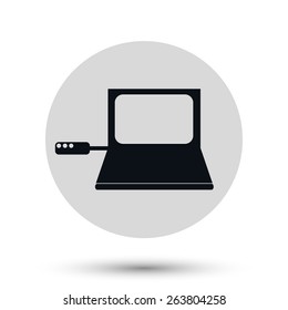 Laptop router icon, black vector symbol with shadow