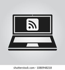 Laptop with rss symbol vector icon