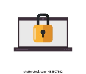 laptop and  safety lock icon